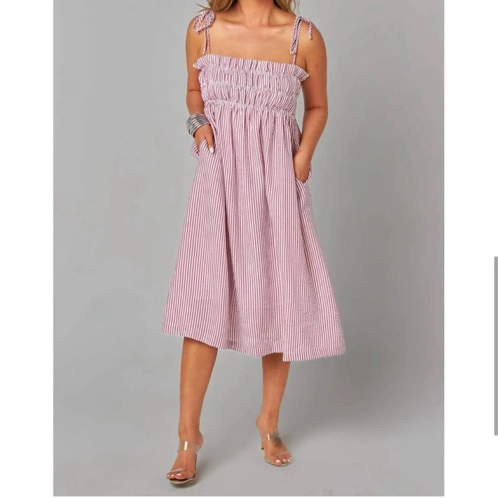 Buddy Love Red and White Striped Midi Dress - Picture 2 of 12
